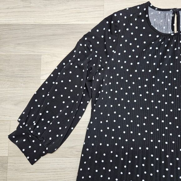 Adrianna Papell Womens Black Blouse Polka Dot Longsleeve Small - Picture 4 of 8